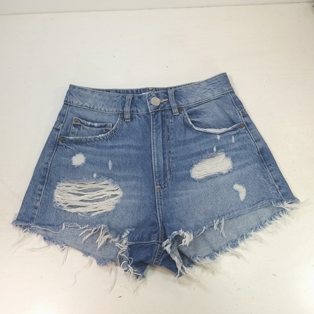 Garage Denim Festival Distressed Blue Raw Hem Jean Shorts 1